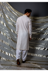 Off white pink thread textured kurta set - Kunal Anil Tanna