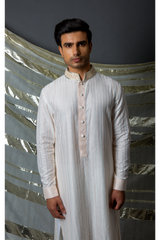 Off white pink thread textured kurta set - Kunal Anil Tanna