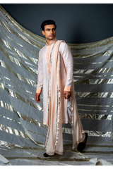 Off white peach thread textured kurta set - Kunal Anil Tanna