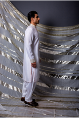 Off white peach thread pintucks kurta with pleating detail set - Kunal Anil Tanna