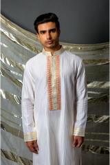 Off white peach thread pintucks kurta with pleating detail set - Kunal Anil Tanna