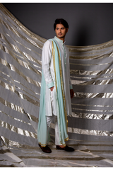 Off white blue textured kurta set - Kunal Anil Tanna