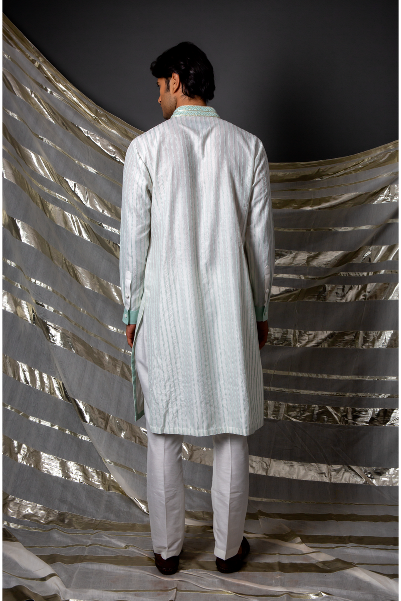 Off white blue textured kurta set - Kunal Anil Tanna