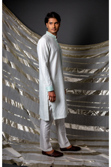 Off white blue textured kurta set - Kunal Anil Tanna