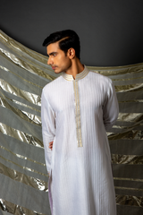 Off white lilac thread pintucks kurta with pleating detail set - Kunal Anil Tanna
