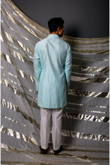 Blue textured short kurta with off white pants - Kunal Anil Tanna