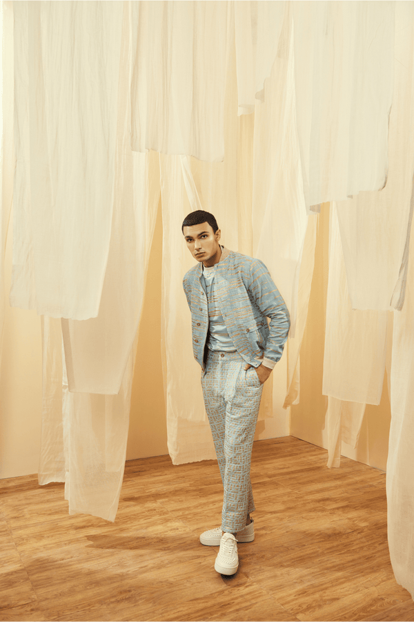 Blue Bomber Jacket with a Blue Poloneck and Blue Trousers - Kunal Anil Tanna