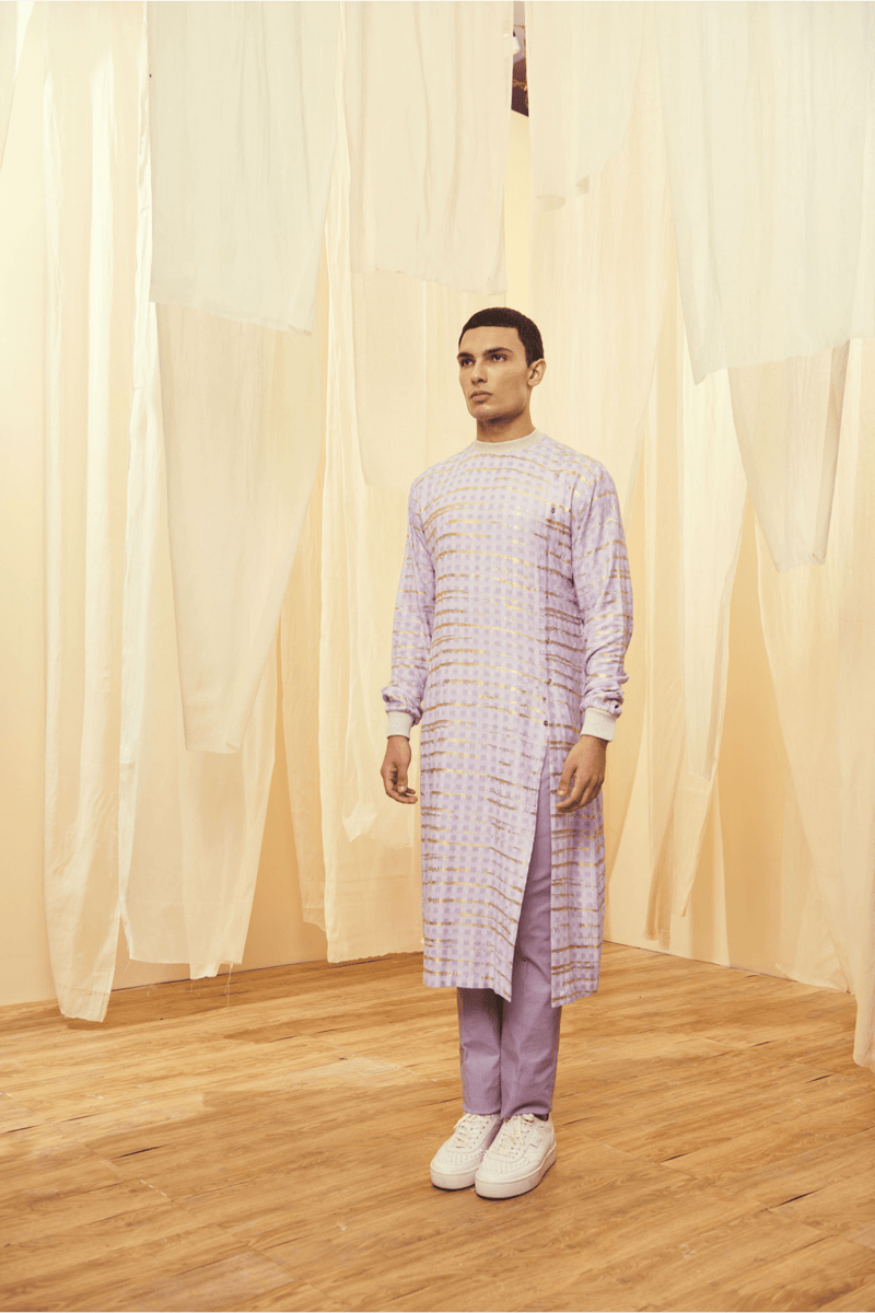 Lilac Long Poloneck Tunic with Lilac Trousers - Kunal Anil Tanna