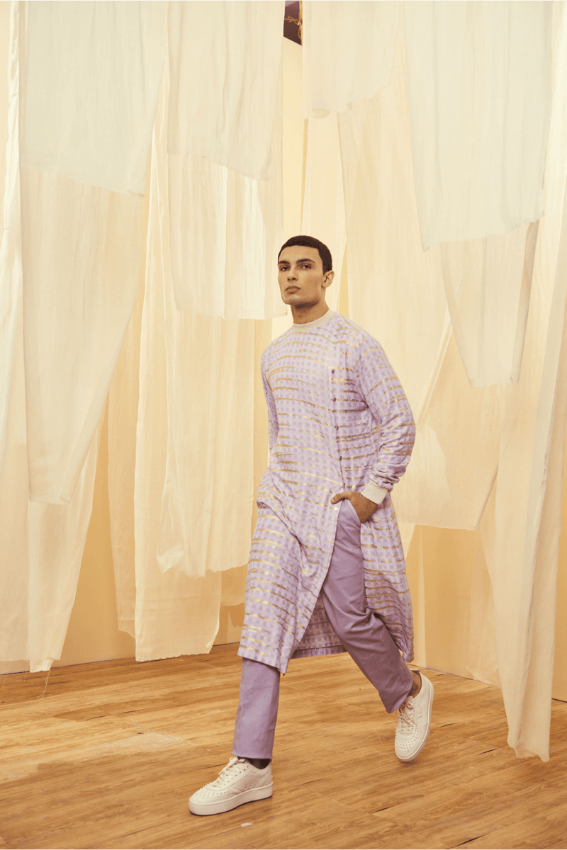 Lilac Trench Jacket, Lilac Long Poloneck Tunic with Lilac Trousers - Kunal Anil Tanna
