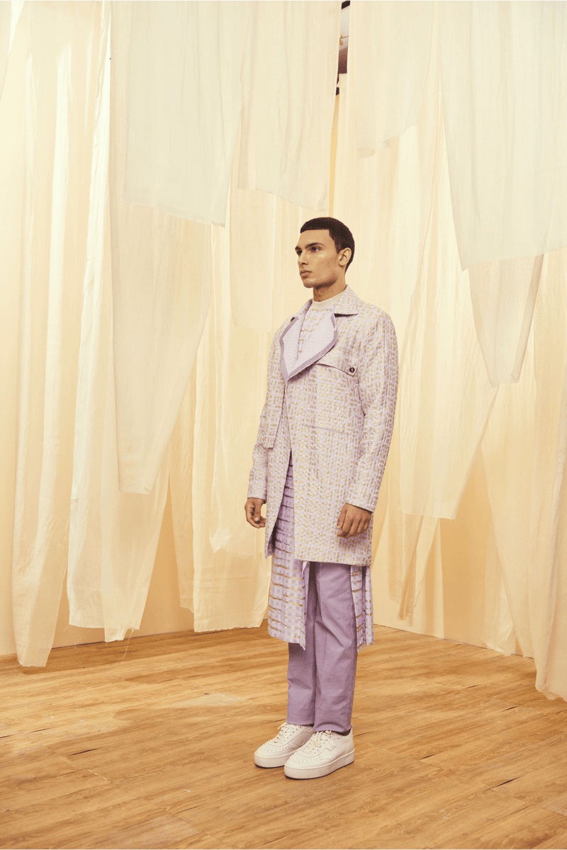 Lilac Trench Jacket, Lilac Long Poloneck Tunic with Lilac Trousers - Kunal Anil Tanna