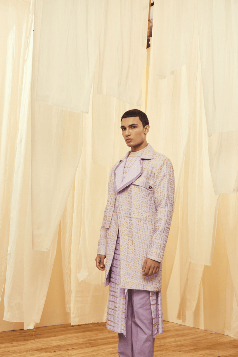 Lilac Trench Jacket, Lilac Long Poloneck Tunic with Lilac Trousers - Kunal Anil Tanna