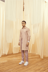 Oyster Beige Mock Layered Tunic with Lilac Trousers - Kunal Anil Tanna