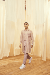 Oyster Beige Mock Layered Tunic with Lilac Trousers - Kunal Anil Tanna