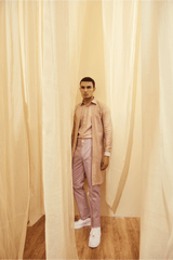 Oyster Beige Mock Layered Tunic with Lilac Trousers - Kunal Anil Tanna