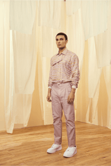 Oyster Beige Overlap Tunic with Oyster Beige Trousers - Kunal Anil Tanna