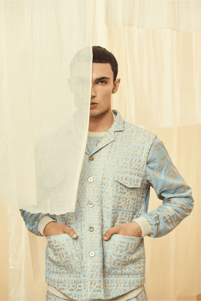 Blue Bandi Jacket with a Blue Poloneck and Blue Trousers - Kunal Anil Tanna