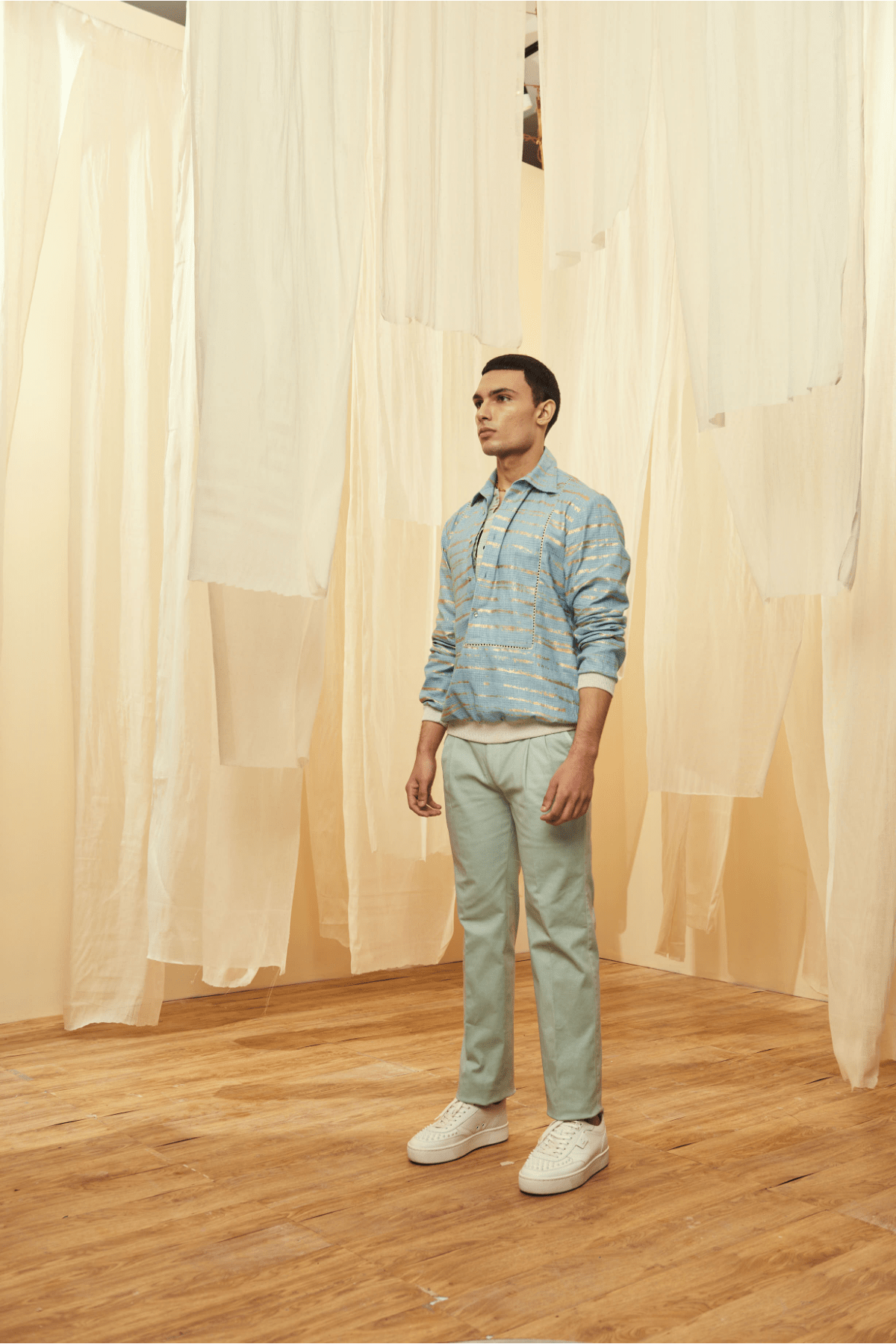 Blue Mock Layered Tunic and Green Trousers - Kunal Anil Tanna