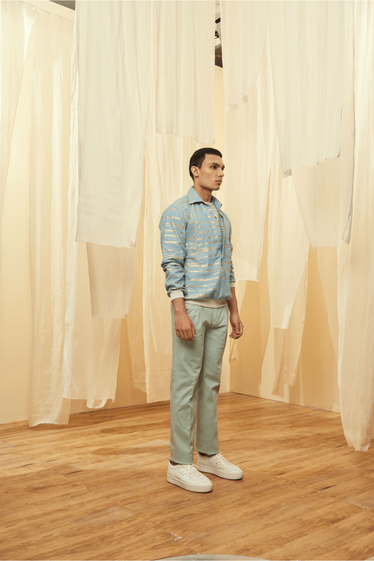 Blue Mock Layered Tunic and Green Trousers - Kunal Anil Tanna