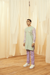 Green and Lilac Long Poloneck Tunic with Lilac Trousers - Kunal Anil Tanna