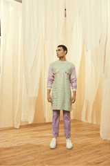 Green and Lilac Long Poloneck Tunic with Lilac Trousers - Kunal Anil Tanna