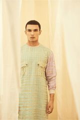 Green and Lilac Long Poloneck Tunic with Lilac Trousers - Kunal Anil Tanna