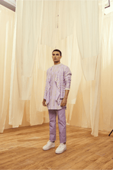 Lilac Mock Layered Polo neck Tunic with Lilac Trousers - Kunal Anil Tanna