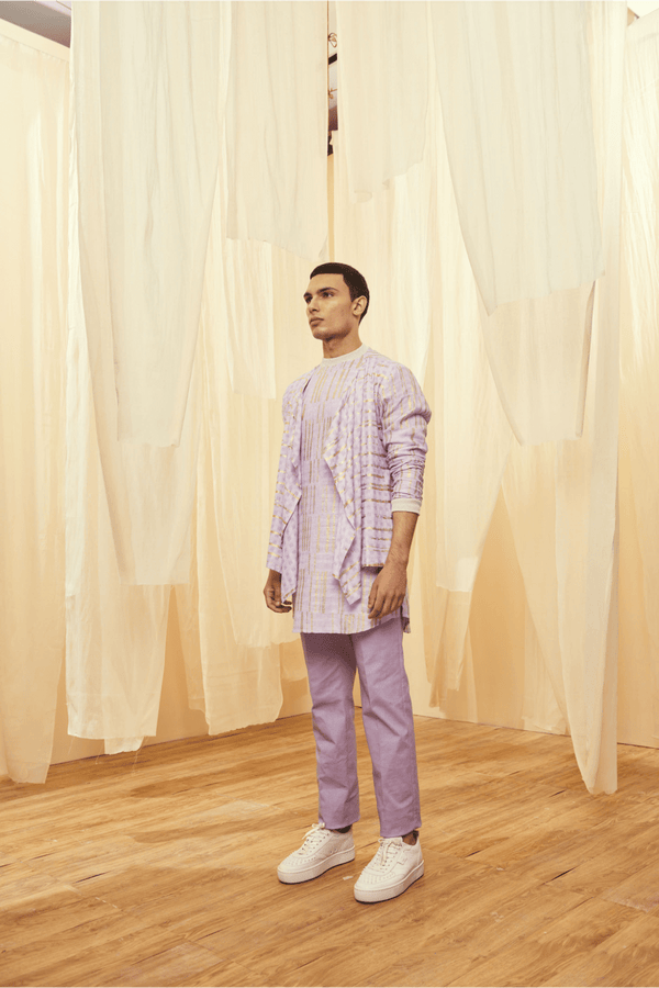 Lilac Mock Layered Polo neck Tunic with Lilac Trousers - Kunal Anil Tanna