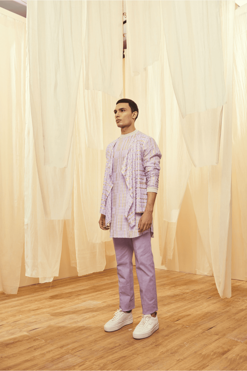 Lilac Mock Layered Polo neck Tunic with Lilac Trousers - Kunal Anil Tanna