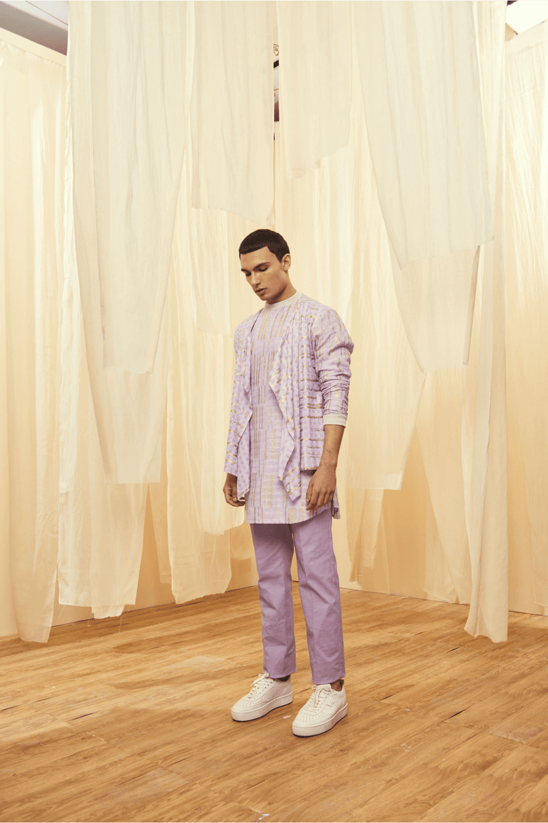 Lilac Mock Layered Polo neck Tunic with Lilac Trousers - Kunal Anil Tanna