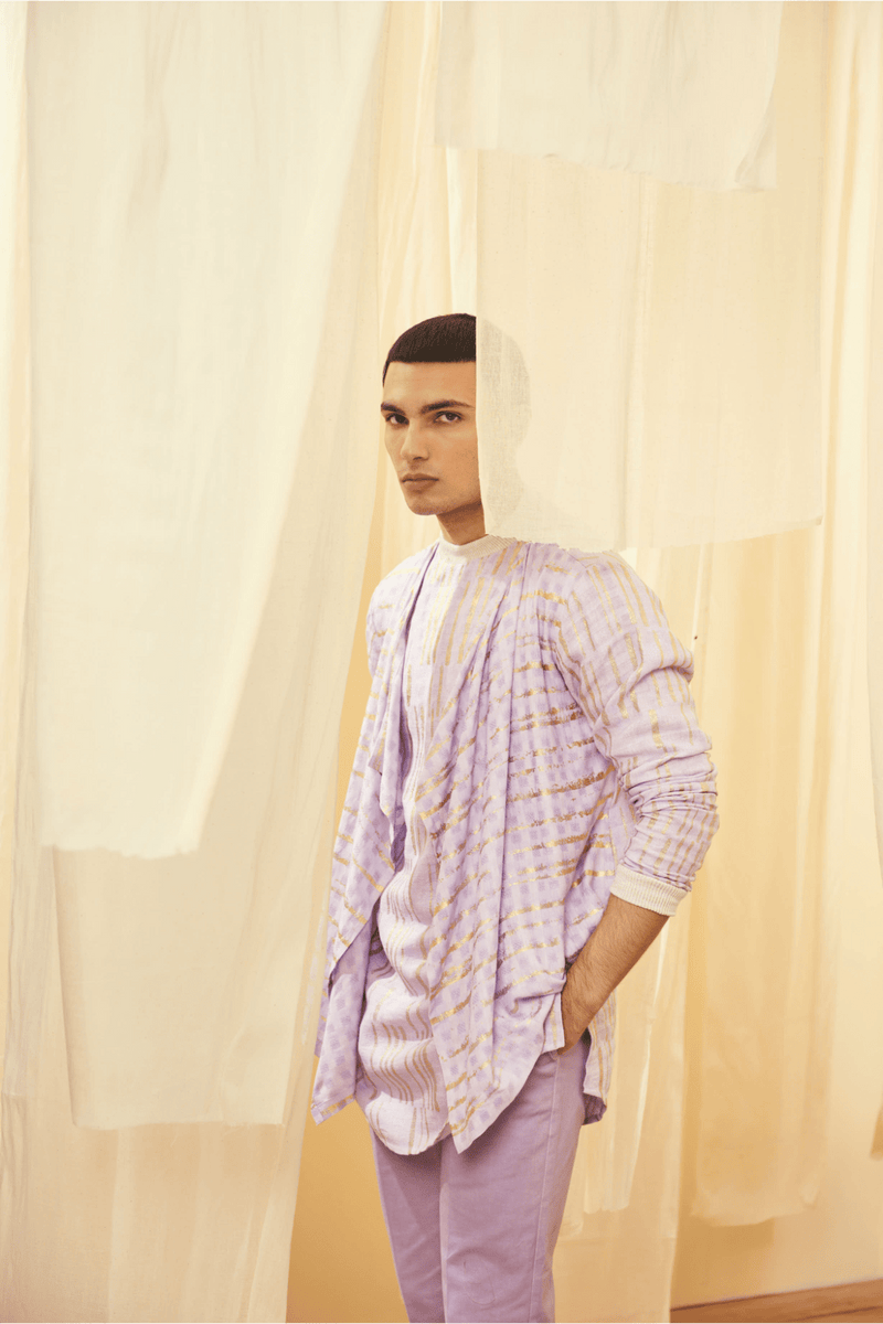 Lilac Mock Layered Polo neck Tunic with Lilac Trousers - Kunal Anil Tanna