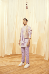 Oyster Beige Waistcoat, Lilac Mock Layered Poloneck Tunic with Lilac Trousers - Kunal Anil Tanna