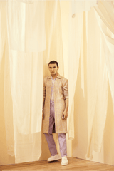 Oyster Beige and Lilac Mock Layered Tunic with Lilac Trousers - Kunal Anil Tanna