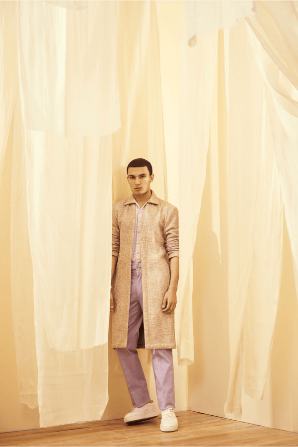 Oyster Beige and Lilac Mock Layered Tunic with Lilac Trousers - Kunal Anil Tanna