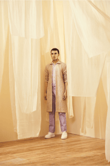 Oyster Beige and Lilac Mock Layered Tunic with Lilac Trousers - Kunal Anil Tanna