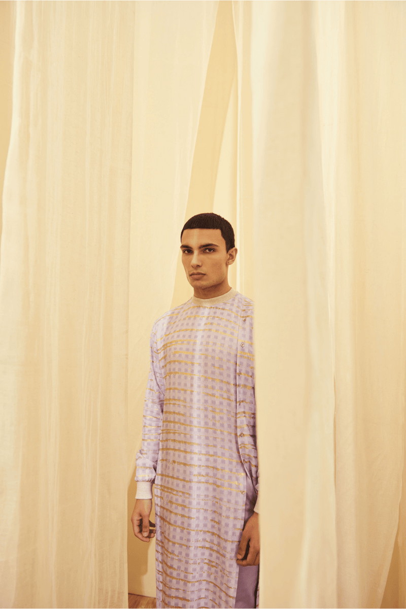 Lilac Long Poloneck Tunic with Lilac Trousers - Kunal Anil Tanna