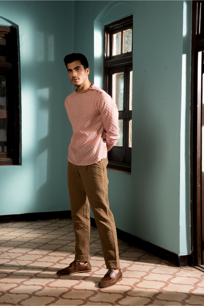 Salmon tunic with dark beige trousers - Kunal Anil Tanna