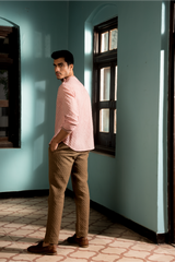 Salmon tunic with dark beige trousers - Kunal Anil Tanna