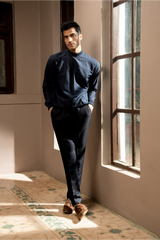 Dark blue textured jacket with pullover and pleated trousers - Kunal Anil Tanna