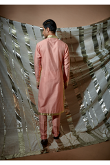 Peach zari textured kurta set - Kunal Anil Tanna