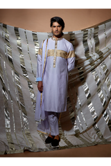 Lilac zari textured with patch detail kurta set - Kunal Anil Tanna