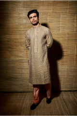 Beige peach thread and gotta textured kurta with pants - Kunal Anil Tanna
