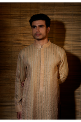 Beige peach thread and gotta textured kurta with pants - Kunal Anil Tanna