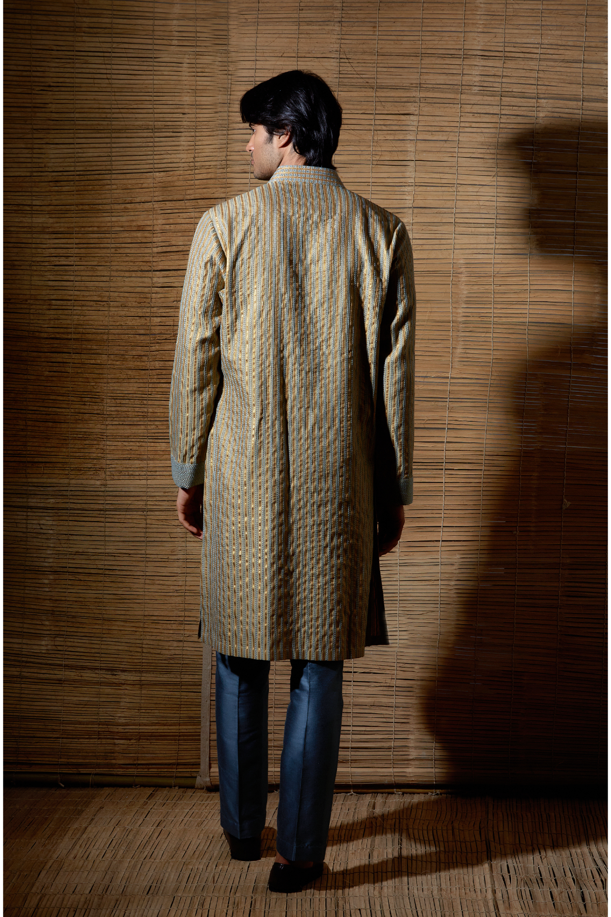 Beige grey thread and gotta textured kurta set - Kunal Anil Tanna