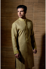 Beige yellow thread and gotta textured kurta set - Kunal Anil Tanna