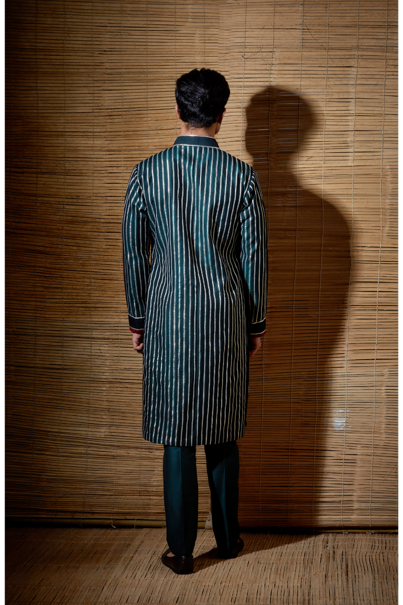 Dark green gotta textured kurta set - Kunal Anil Tanna