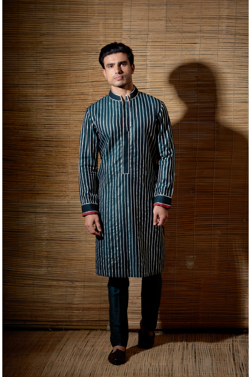 Dark green gotta textured kurta set - Kunal Anil Tanna