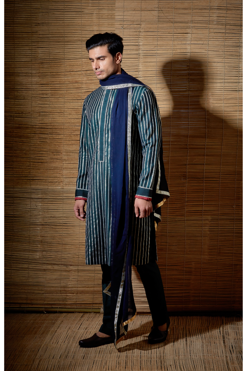 Dark green gotta textured kurta set - Kunal Anil Tanna