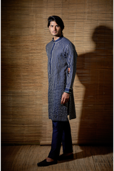 Dark blue gotta textured kurta set - Kunal Anil Tanna