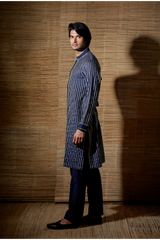 Dark blue gotta textured kurta set - Kunal Anil Tanna