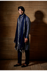 Dark blue gotta textured kurta set - Kunal Anil Tanna